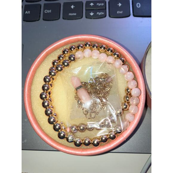 NWT! Gen3 Rose Quartz & Gold-tone Necklace & Bracelets Set! - Picture 6 of 6